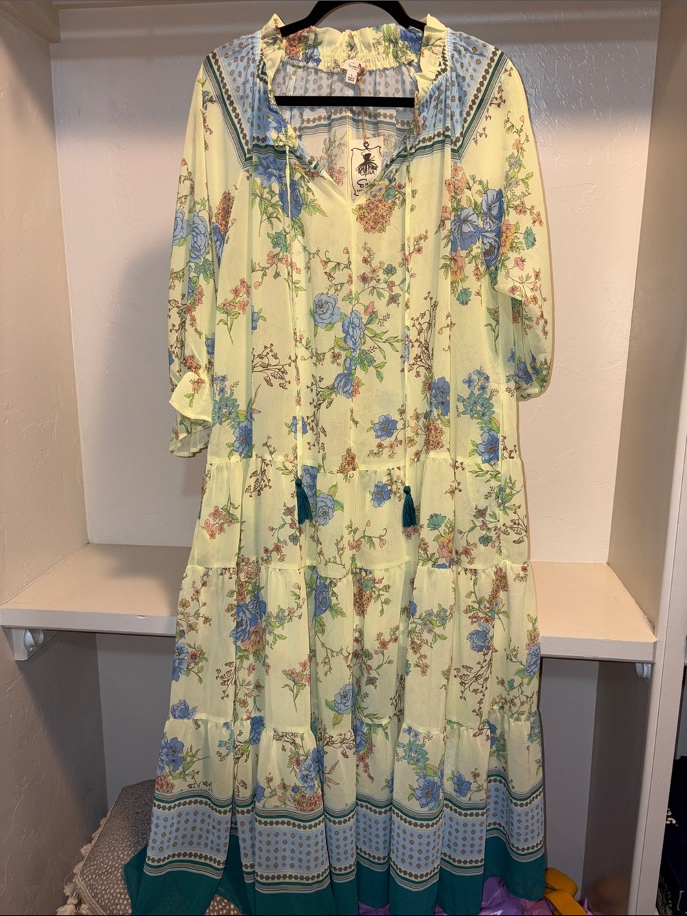 easel Floral Maxi Dress in Pale Yellow and Blue